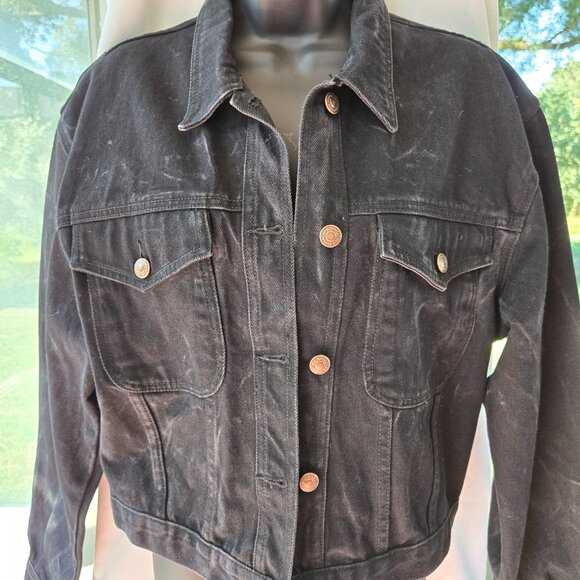 Vintage 90s Jordache Black Jean Cropped Jacket Size L - Picture 1 of 5